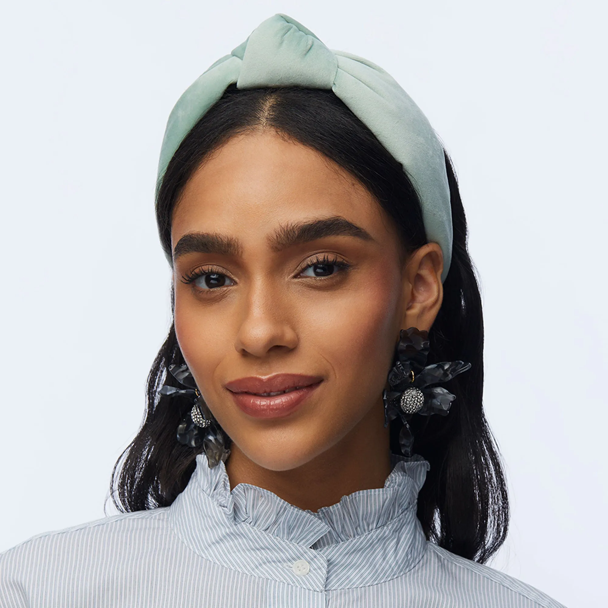 SMOKY AQUA VELVET KNOTTED HEADBAND