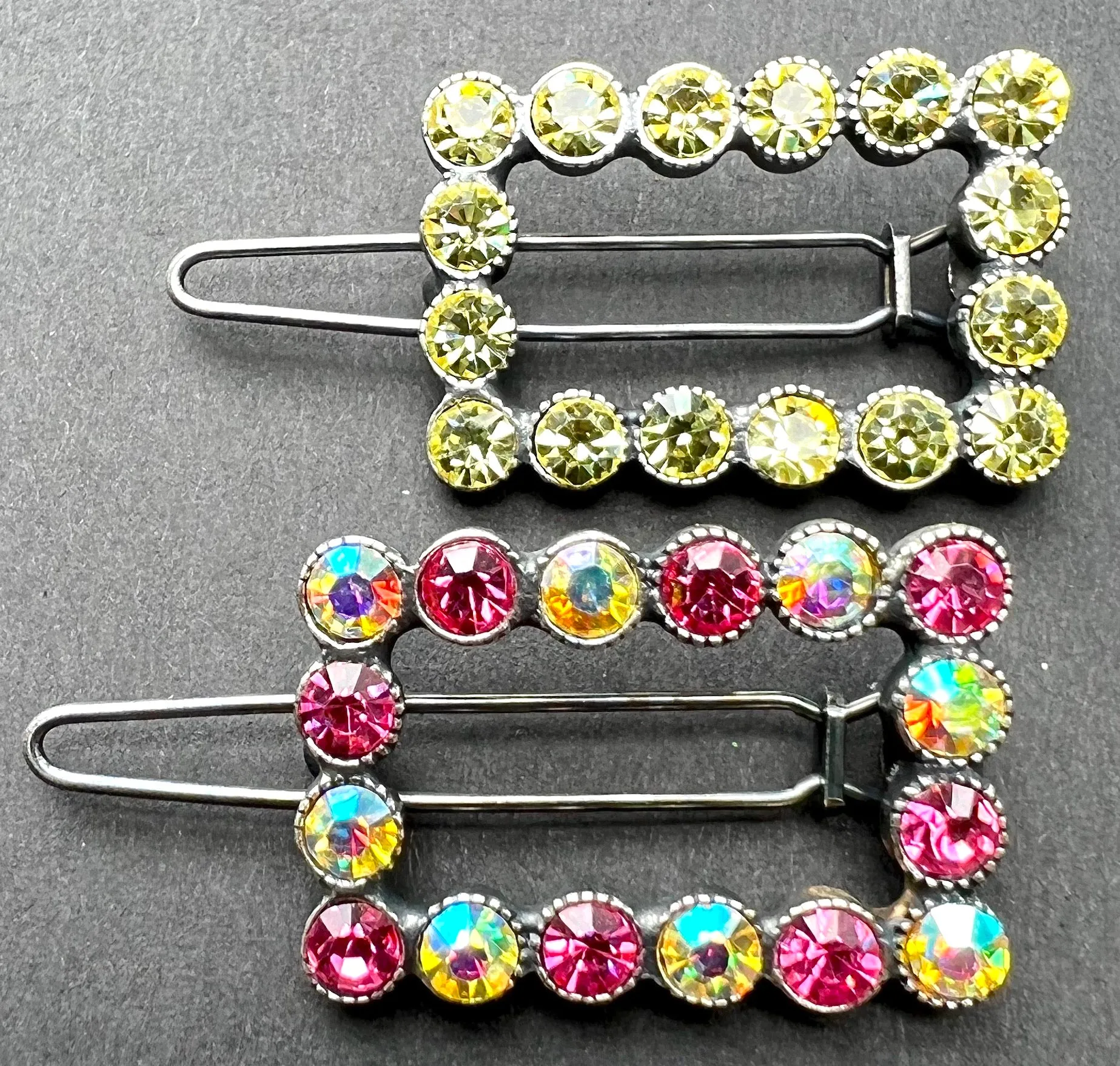 Sparkly 1980s Swarovski Crystal 3cm Hair Clip - Pink or Green
