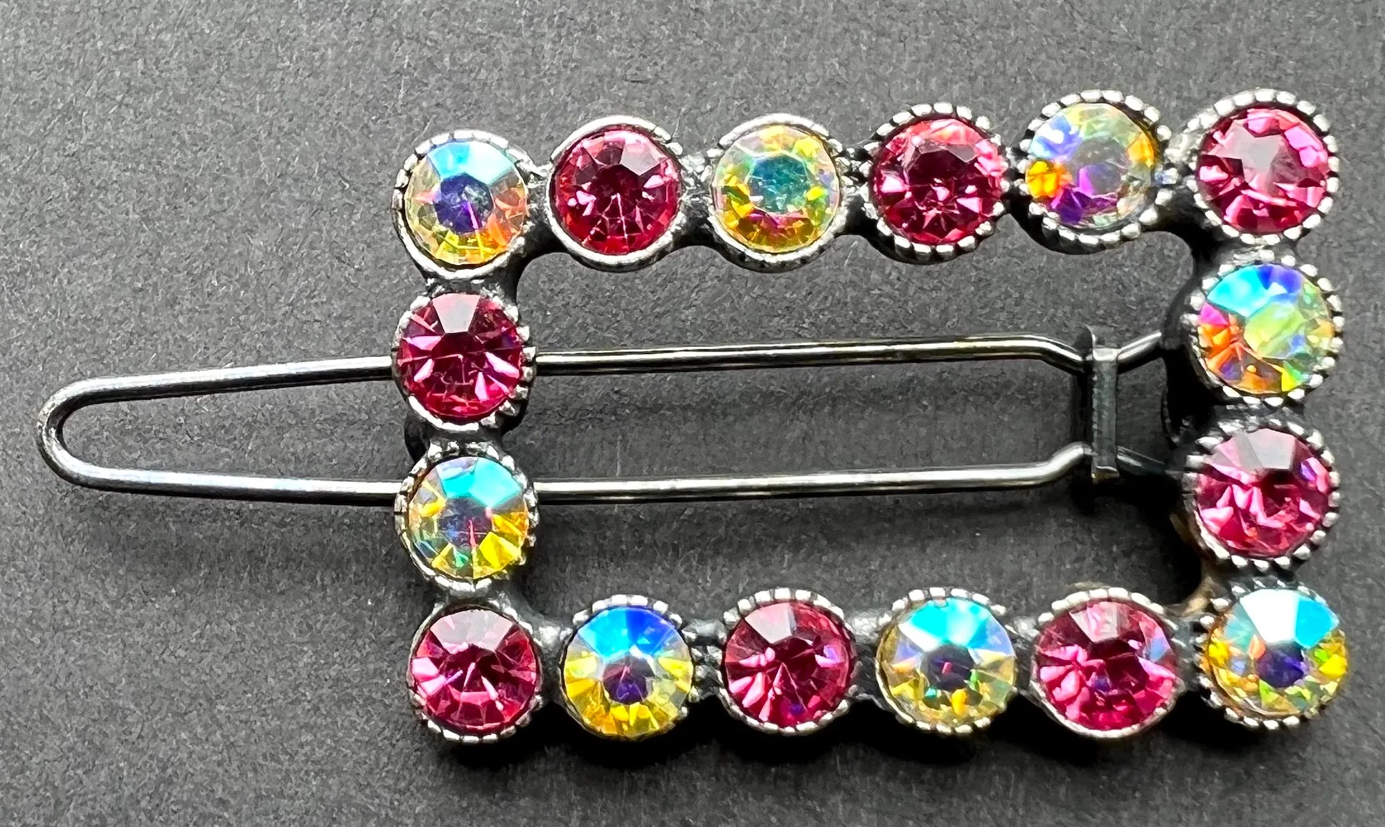 Sparkly 1980s Swarovski Crystal 3cm Hair Clip - Pink or Green
