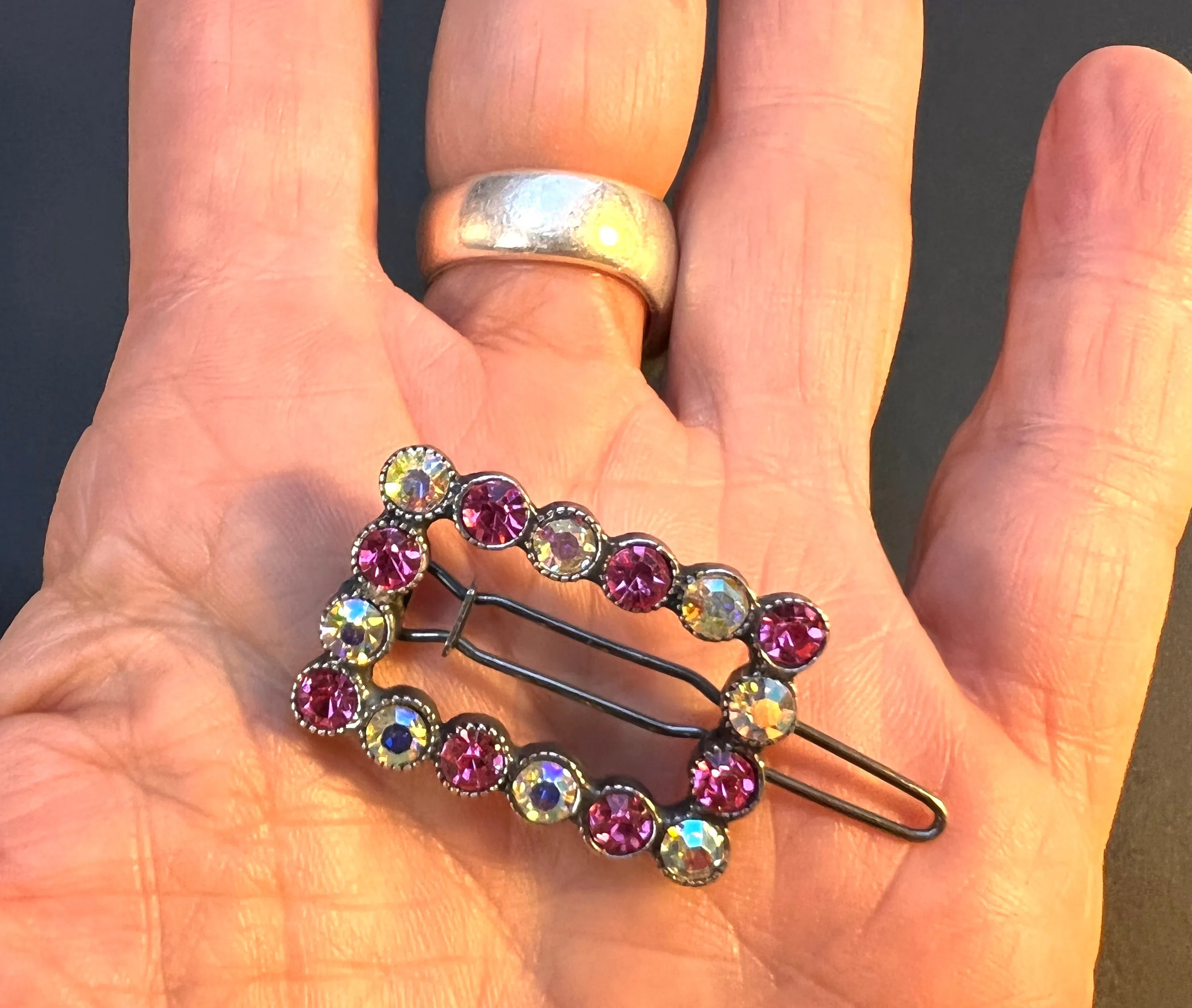 Sparkly 1980s Swarovski Crystal 3cm Hair Clip - Pink or Green