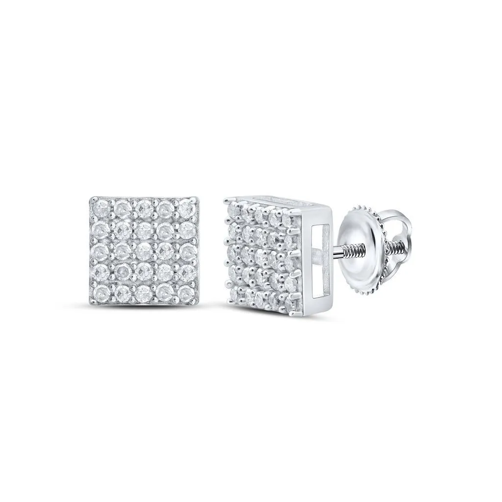 Square .33cttw Diamond Earrings .925 Sterling Silver