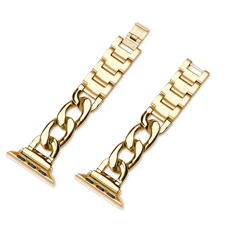 Stainless Steel Chain Bracelet Compatible With Apple Watch Band for 38MM 40MM 41MM-Gold
