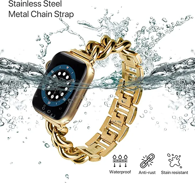 Stainless Steel Chain Bracelet Compatible With Apple Watch Band for 38MM 40MM 41MM-Gold