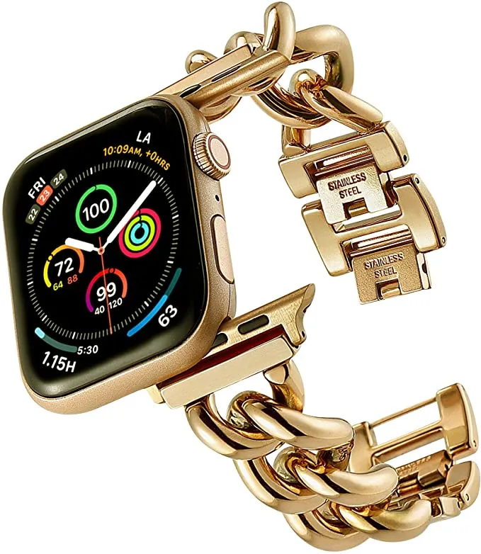 Stainless Steel Chain Bracelet Compatible With Apple Watch Band for 38MM 40MM 41MM-Gold