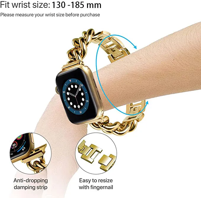 Stainless Steel Chain Bracelet Compatible With Apple Watch Band for 38MM 40MM 41MM-Gold