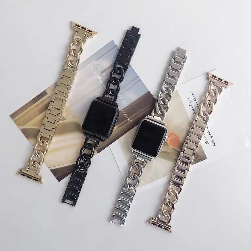 Stainless Steel Chain Bracelet Compatible With Apple Watch Band for 38MM 40MM 41MM-Gold