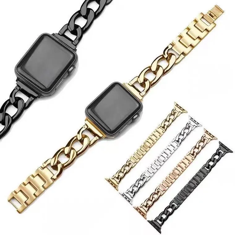 Stainless Steel Chain Bracelet Compatible With Apple Watch Band for 38MM 40MM 41MM-Gold