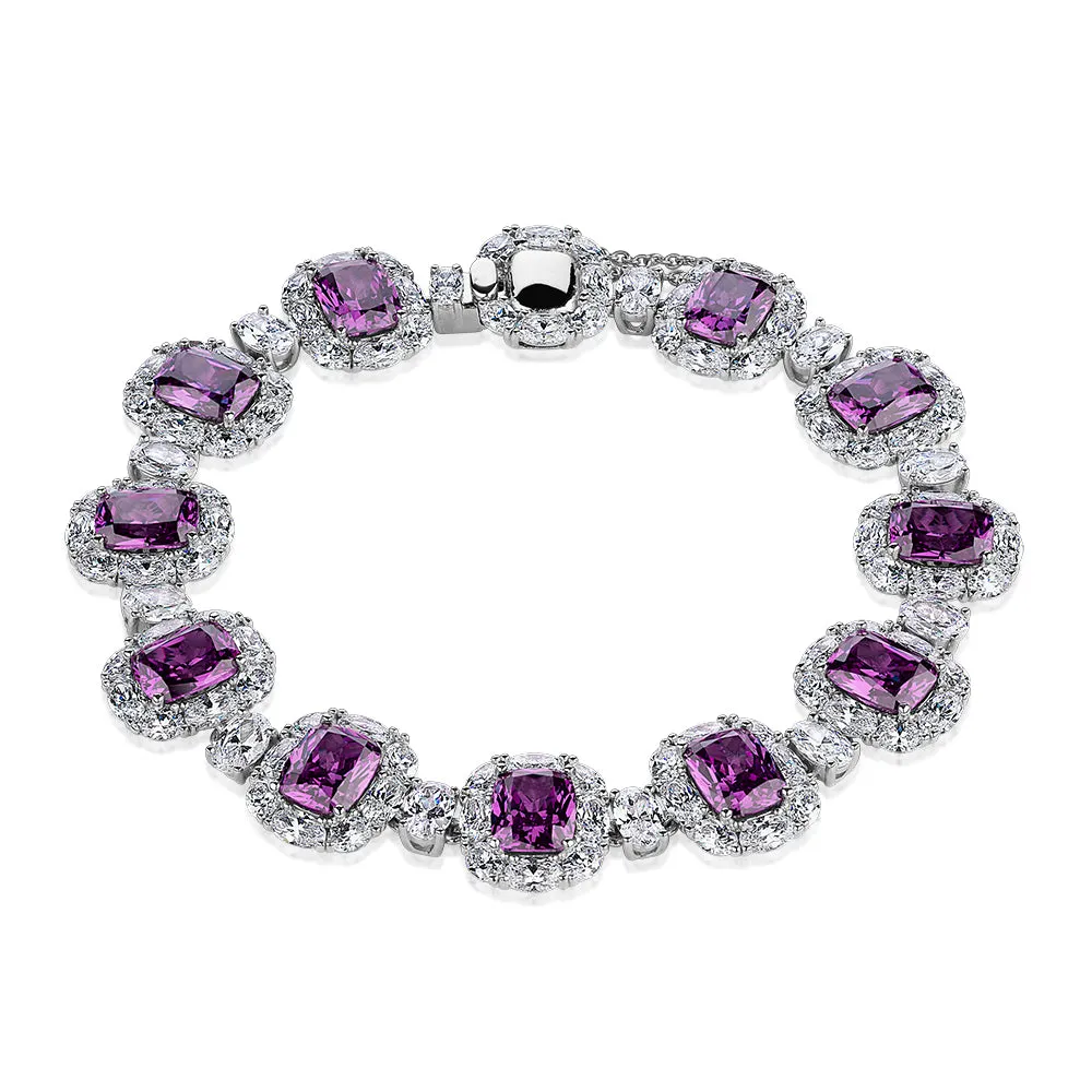 Statement bracelet with amethyst simulants and 19.11 carats* of diamond simulants in sterling silver