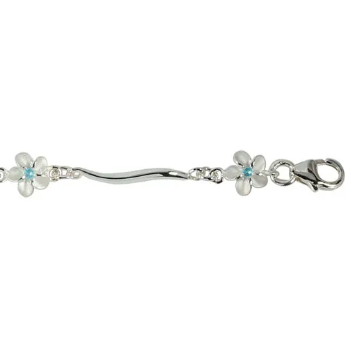Sterling Silver 6mm Plumeria with Blue CZ Wave Bar Bracelet