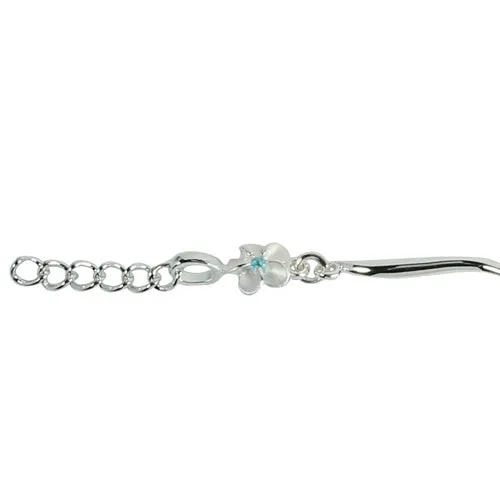 Sterling Silver 6mm Plumeria with Blue CZ Wave Bar Bracelet