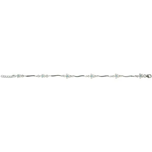 Sterling Silver 6mm Plumeria with Blue CZ Wave Bar Bracelet