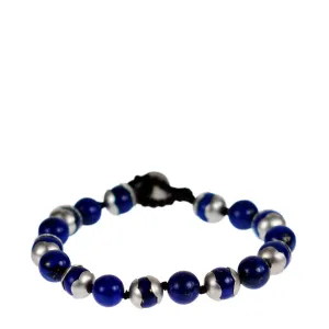 Sterling Silver Flower Cap Lapis Bead Bracelet on Cord