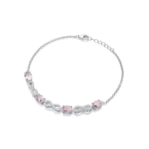 Sterling Silver Morganite CZ Oval Infinity Bracelet