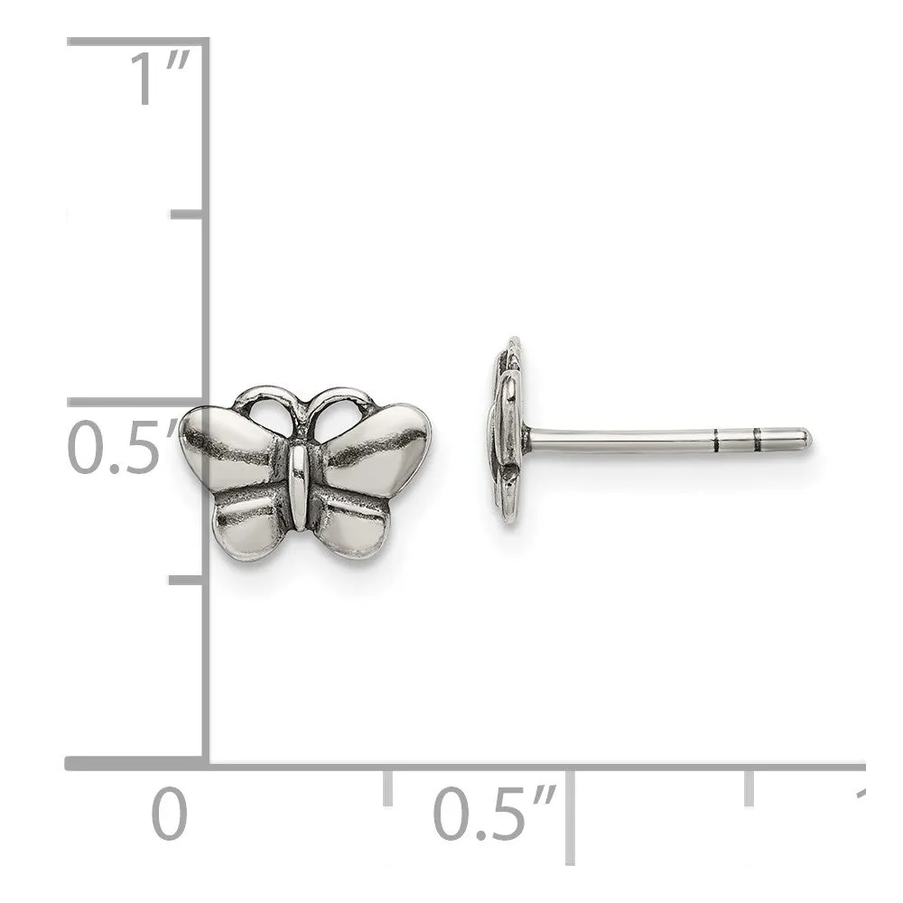 Sterling Silver Oxidized Butterfly Post Earrings