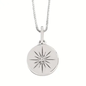 Sterling Silver Solitaire Diamond Disc Necklace