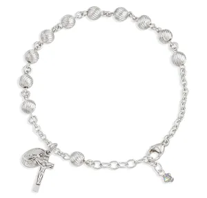 Swirl Corrugated Sterling Silver Rosary Bracelet - B8620