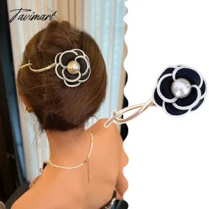 Tavimart Elegant Camellias Hair Claw Clip for Women Hair Bun Hairpin Headwear Metal Barrettes Banana Twist Clips Hair Clip for Girl Tiara