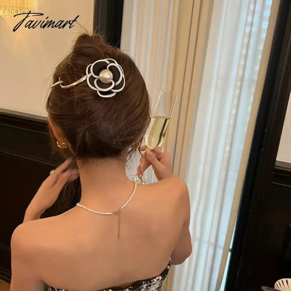 Tavimart Elegant Camellias Hair Claw Clip for Women Hair Bun Hairpin Headwear Metal Barrettes Banana Twist Clips Hair Clip for Girl Tiara
