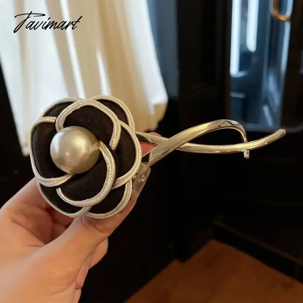Tavimart Elegant Camellias Hair Claw Clip for Women Hair Bun Hairpin Headwear Metal Barrettes Banana Twist Clips Hair Clip for Girl Tiara