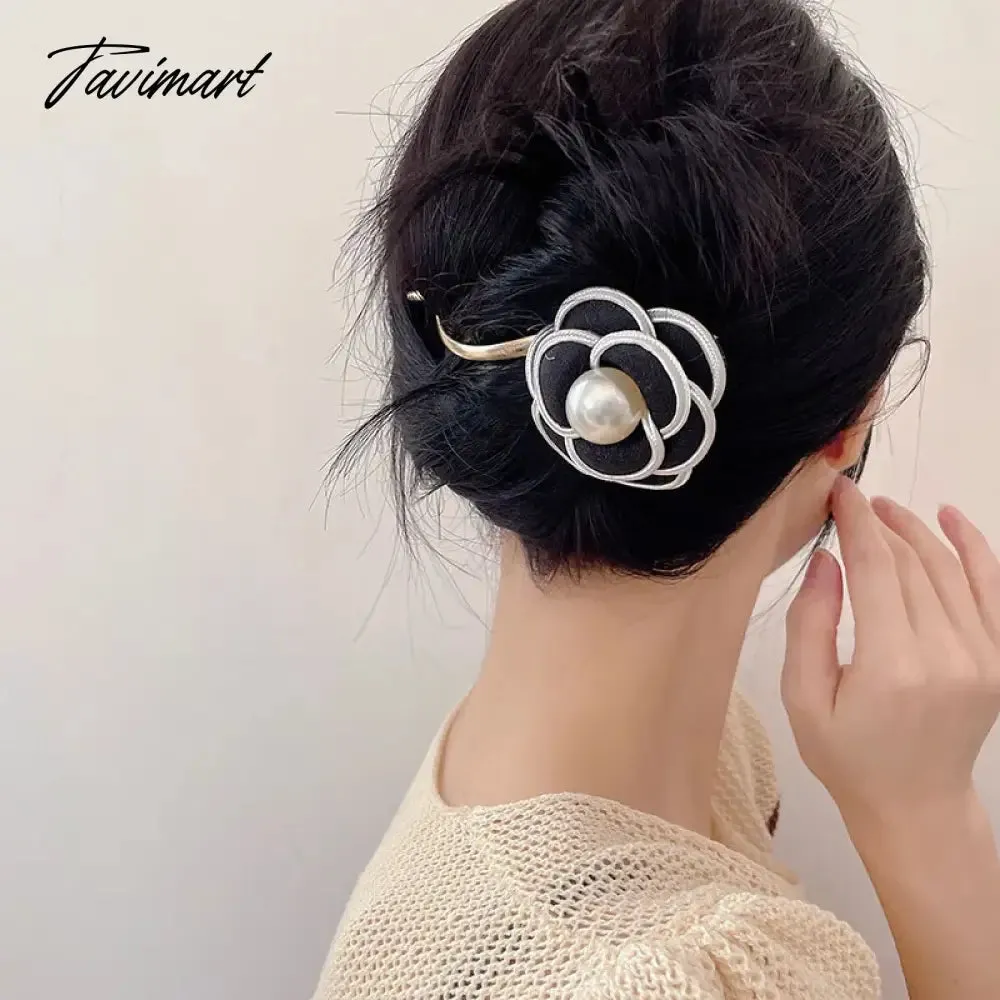 Tavimart Elegant Camellias Hair Claw Clip for Women Hair Bun Hairpin Headwear Metal Barrettes Banana Twist Clips Hair Clip for Girl Tiara