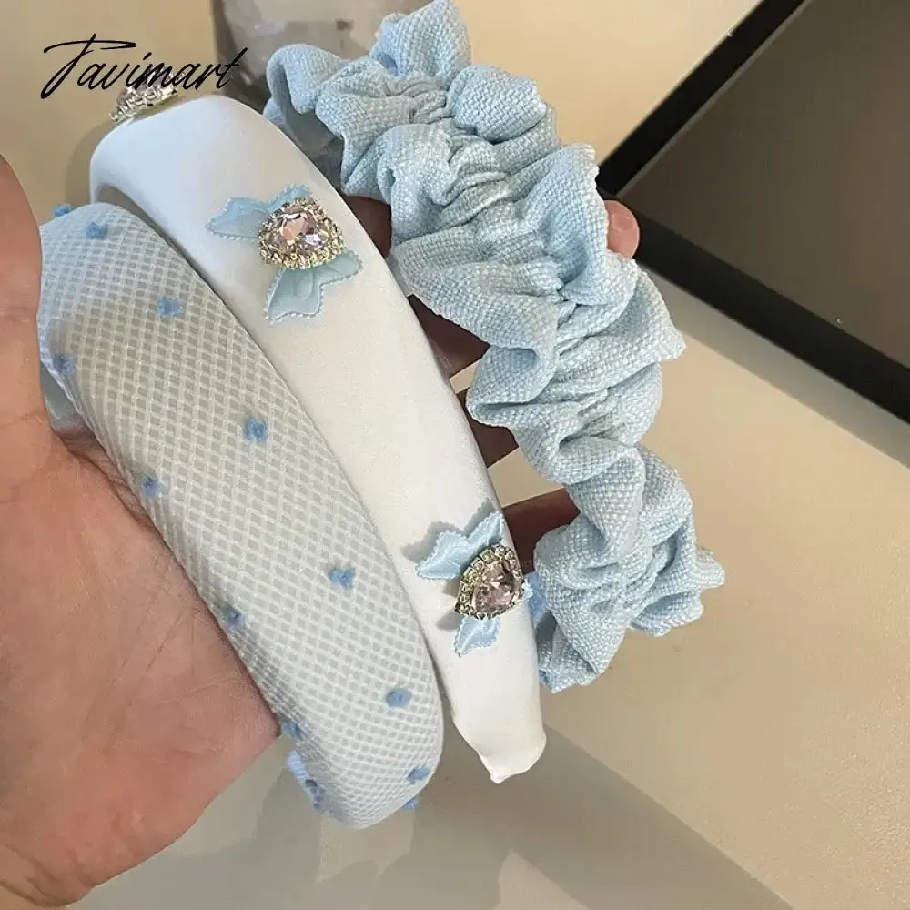 TAVIMART -  Princess Sparking Zirconium Bow Hairhoop Women's Blue Hairpin Internet Hot New Face Wash Hair Band Outing Headdress