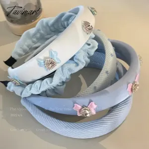 TAVIMART -  Princess Sparking Zirconium Bow Hairhoop Women's Blue Hairpin Internet Hot New Face Wash Hair Band Outing Headdress