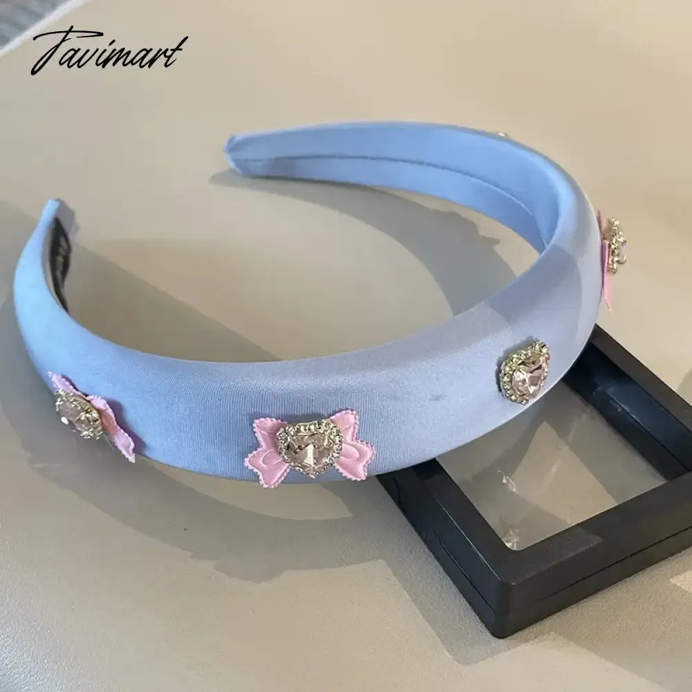 TAVIMART -  Princess Sparking Zirconium Bow Hairhoop Women's Blue Hairpin Internet Hot New Face Wash Hair Band Outing Headdress