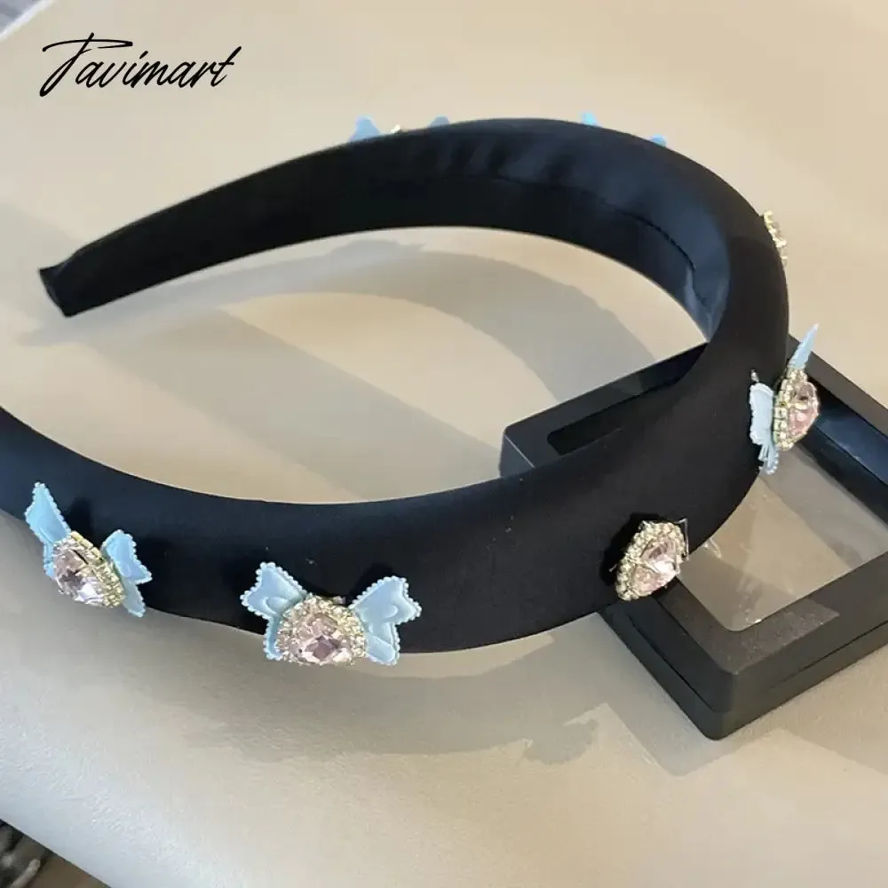 TAVIMART -  Princess Sparking Zirconium Bow Hairhoop Women's Blue Hairpin Internet Hot New Face Wash Hair Band Outing Headdress