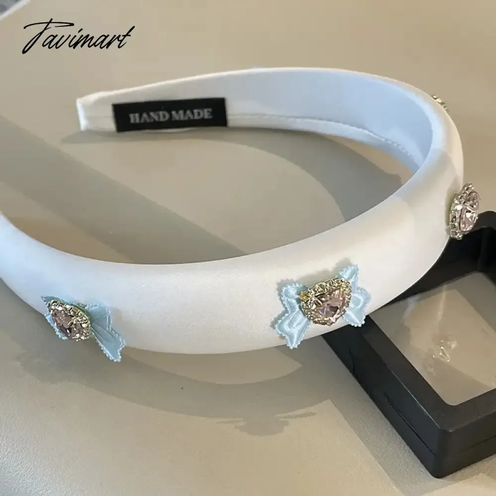 TAVIMART -  Princess Sparking Zirconium Bow Hairhoop Women's Blue Hairpin Internet Hot New Face Wash Hair Band Outing Headdress