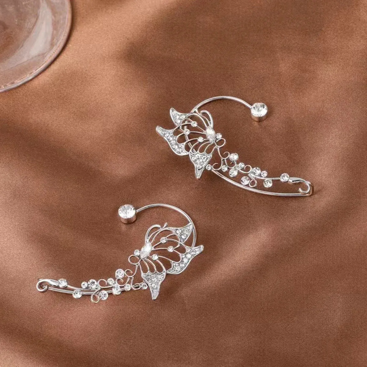 TAVIMART  -  Silver Plated Metal Butterfly Ear Clips Without Piercing For Women Sparkling Zircon Ear Cuff Clip Earrings Wedding Jewelry