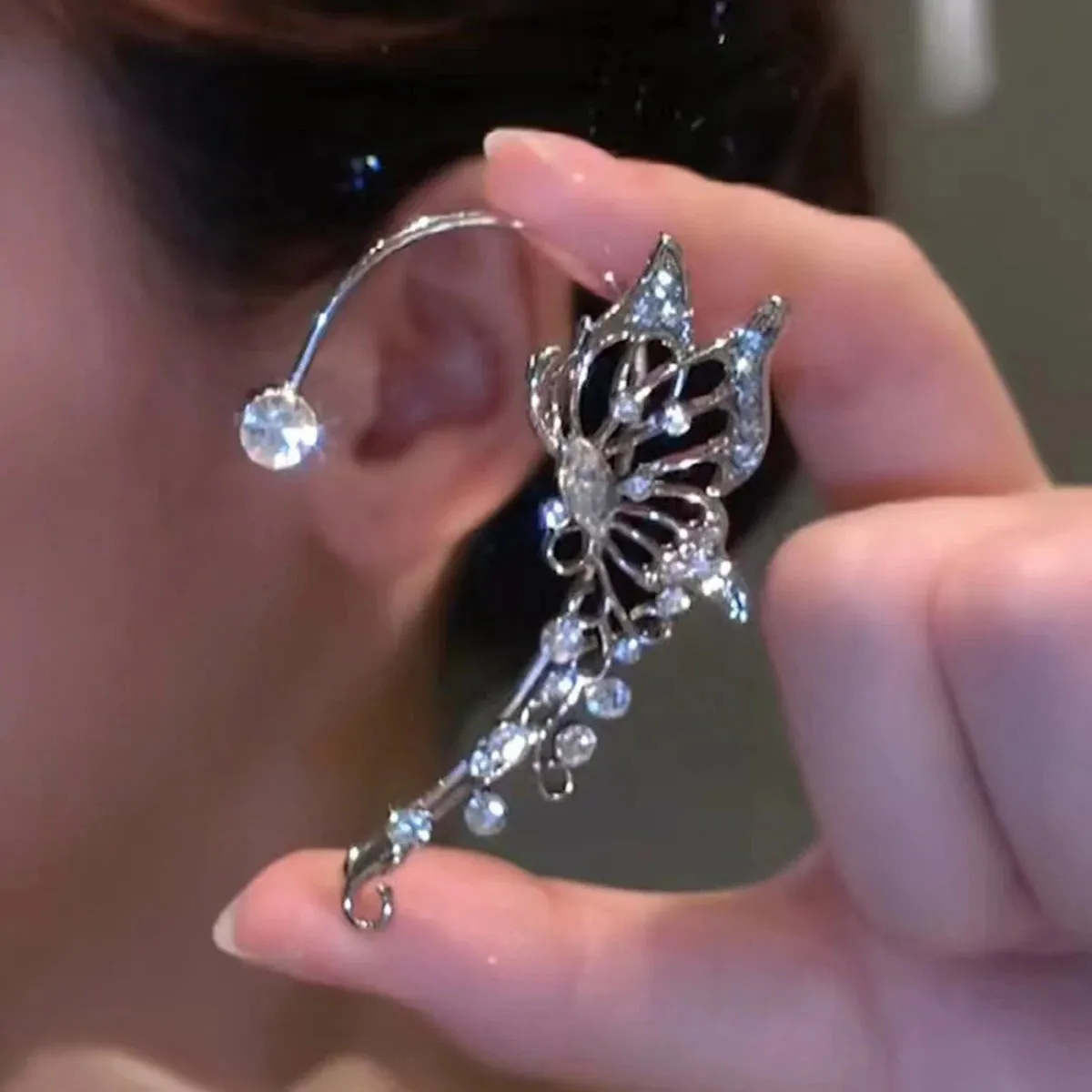 TAVIMART  -  Silver Plated Metal Butterfly Ear Clips Without Piercing For Women Sparkling Zircon Ear Cuff Clip Earrings Wedding Jewelry