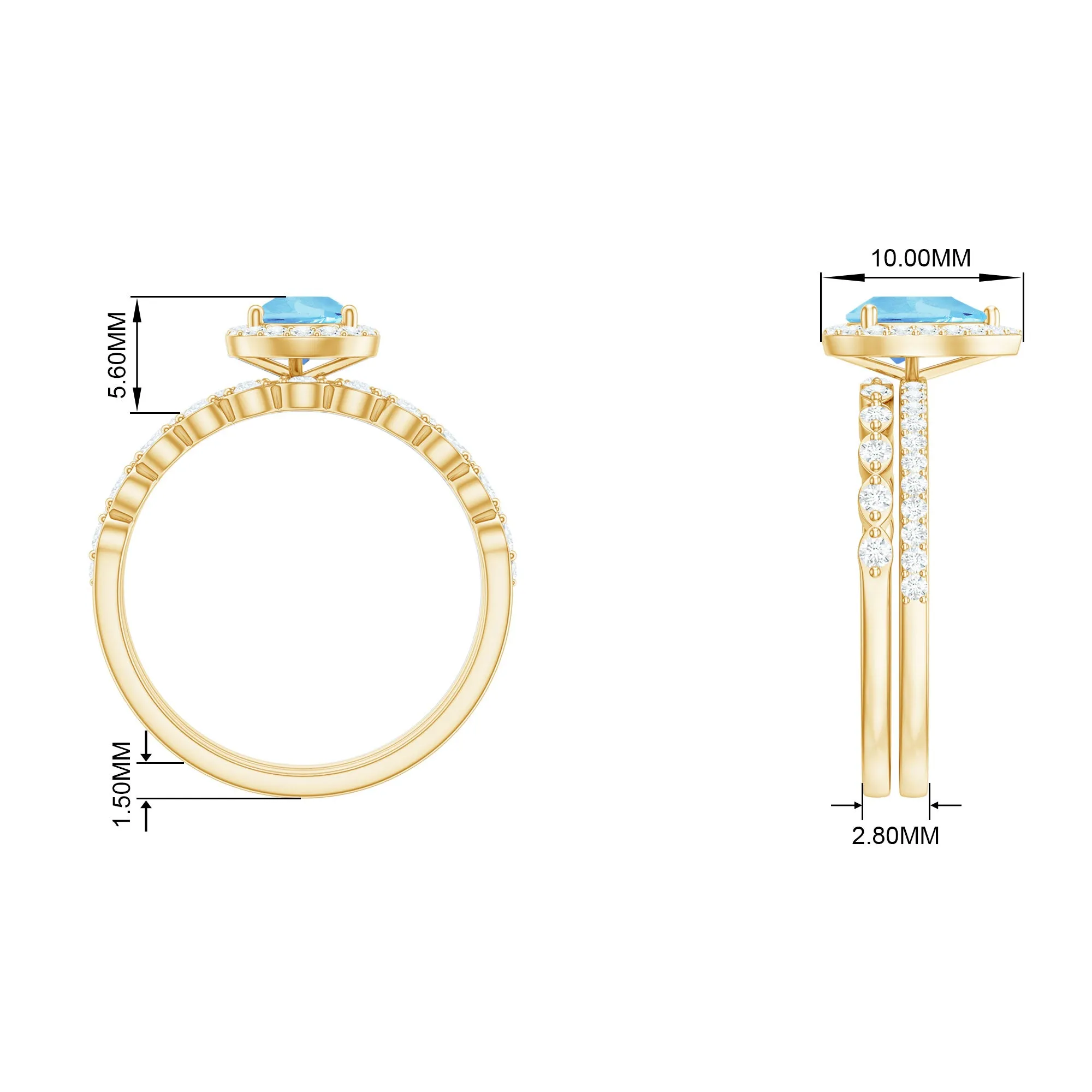 Teardrop Aquamarine Bridal Ring Set with Diamond