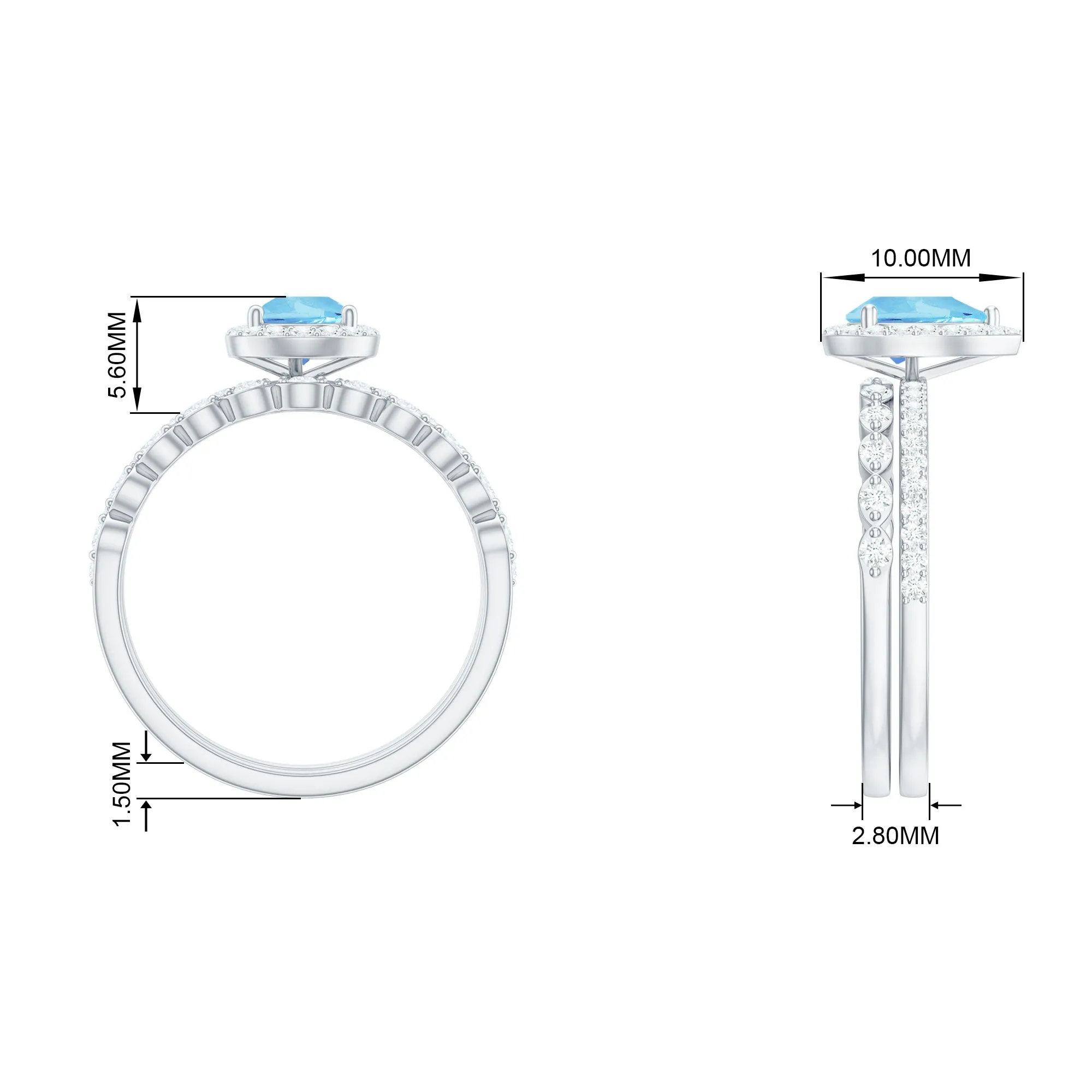 Teardrop Aquamarine Bridal Ring Set with Diamond