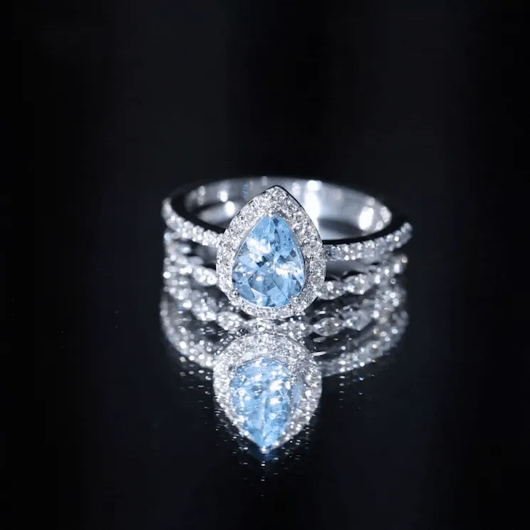 Teardrop Aquamarine Bridal Ring Set with Diamond