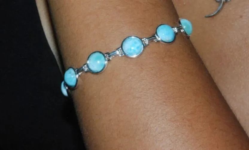 Ten 8mm Larimar Cabochon Bracelet