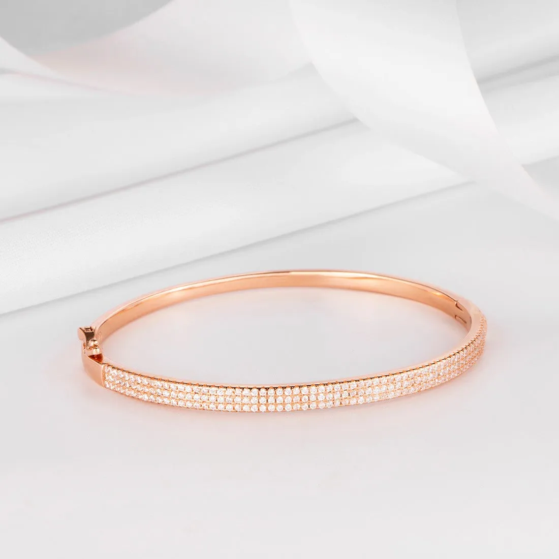 Three-Line CZ Rose Gold Plated 925 Sterling Silver Kada Bracelet