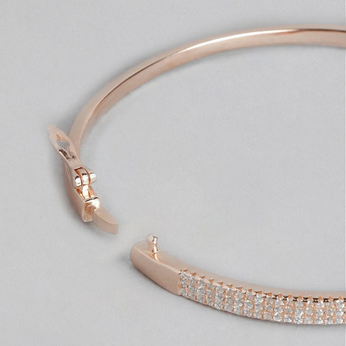 Three-Line CZ Rose Gold Plated 925 Sterling Silver Kada Bracelet
