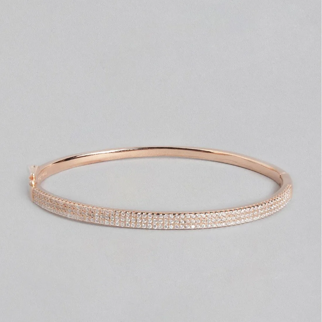 Three-Line CZ Rose Gold Plated 925 Sterling Silver Kada Bracelet