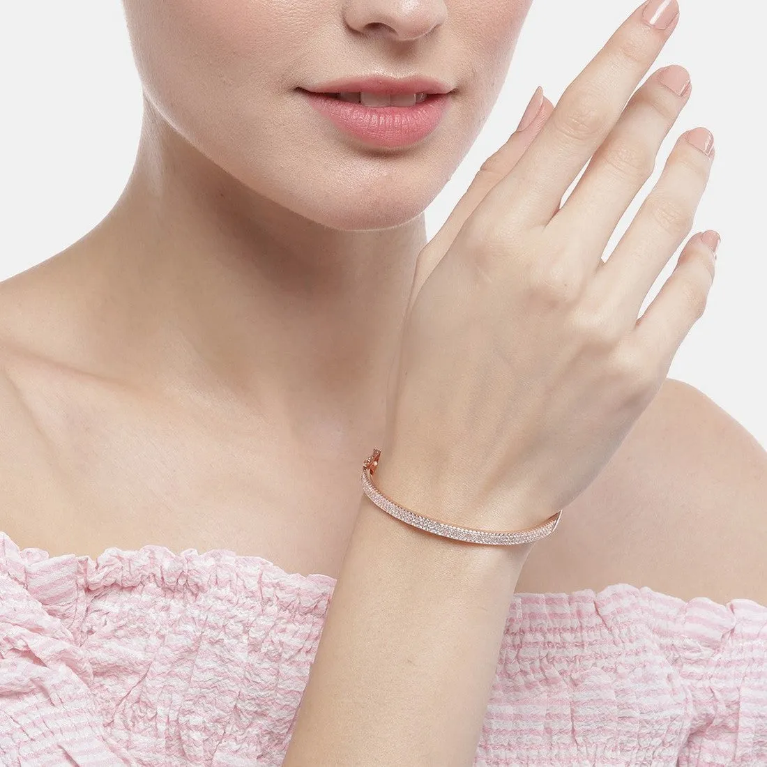 Three-Line CZ Rose Gold Plated 925 Sterling Silver Kada Bracelet