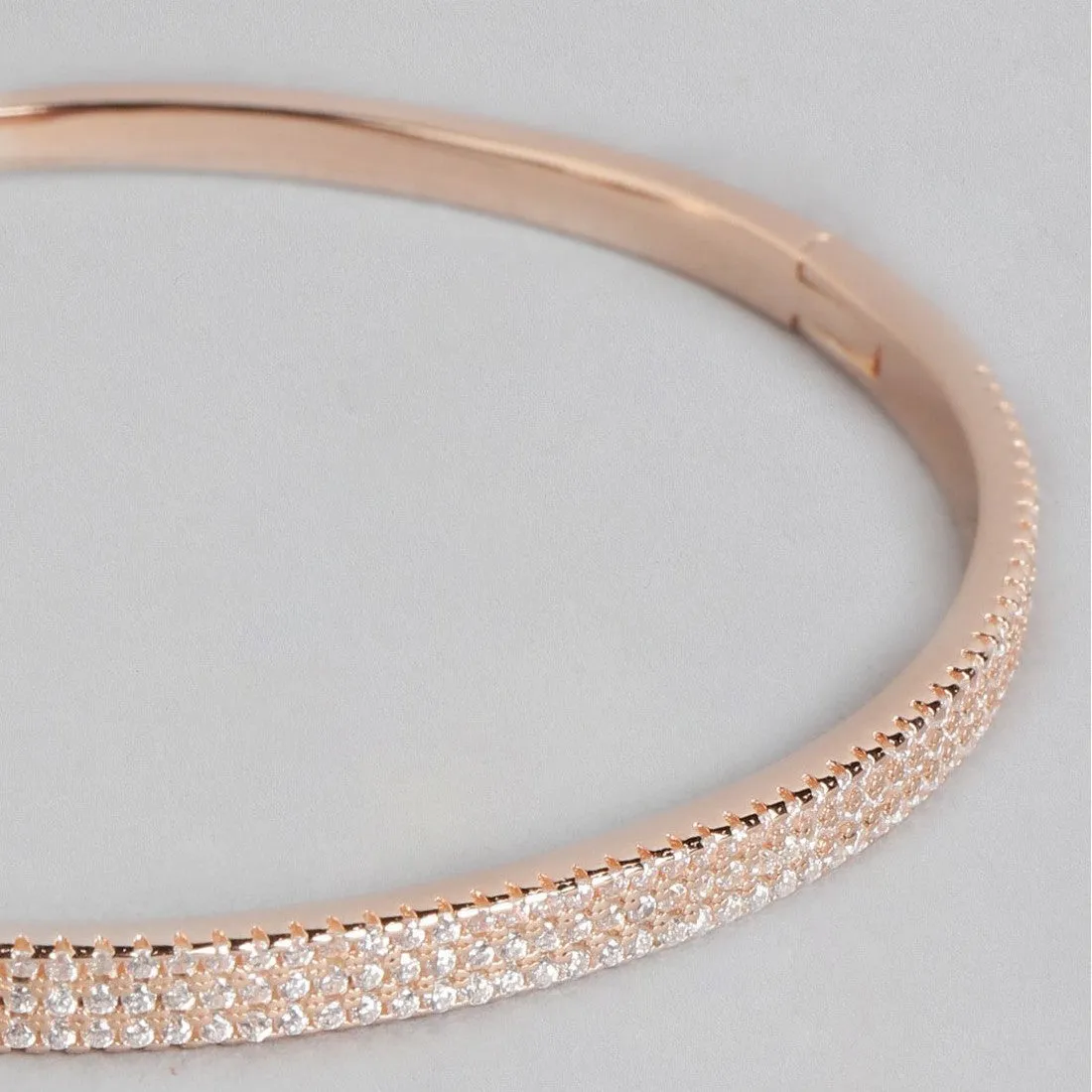 Three-Line CZ Rose Gold Plated 925 Sterling Silver Kada Bracelet