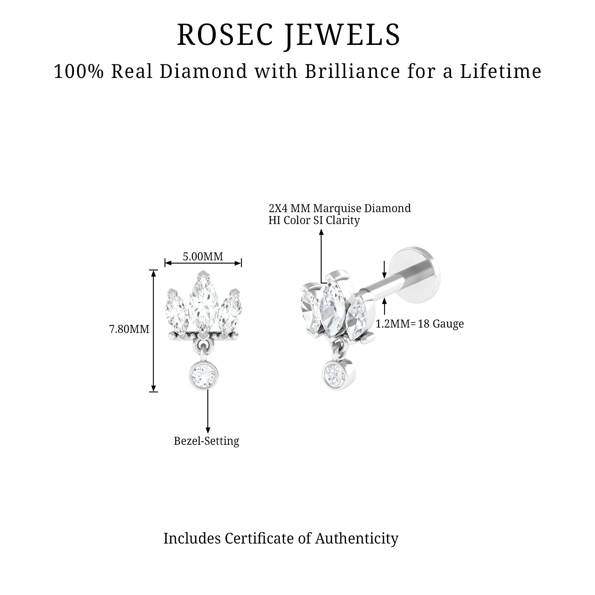 Three Marquise Shape Diamond Helix Drop Earring
