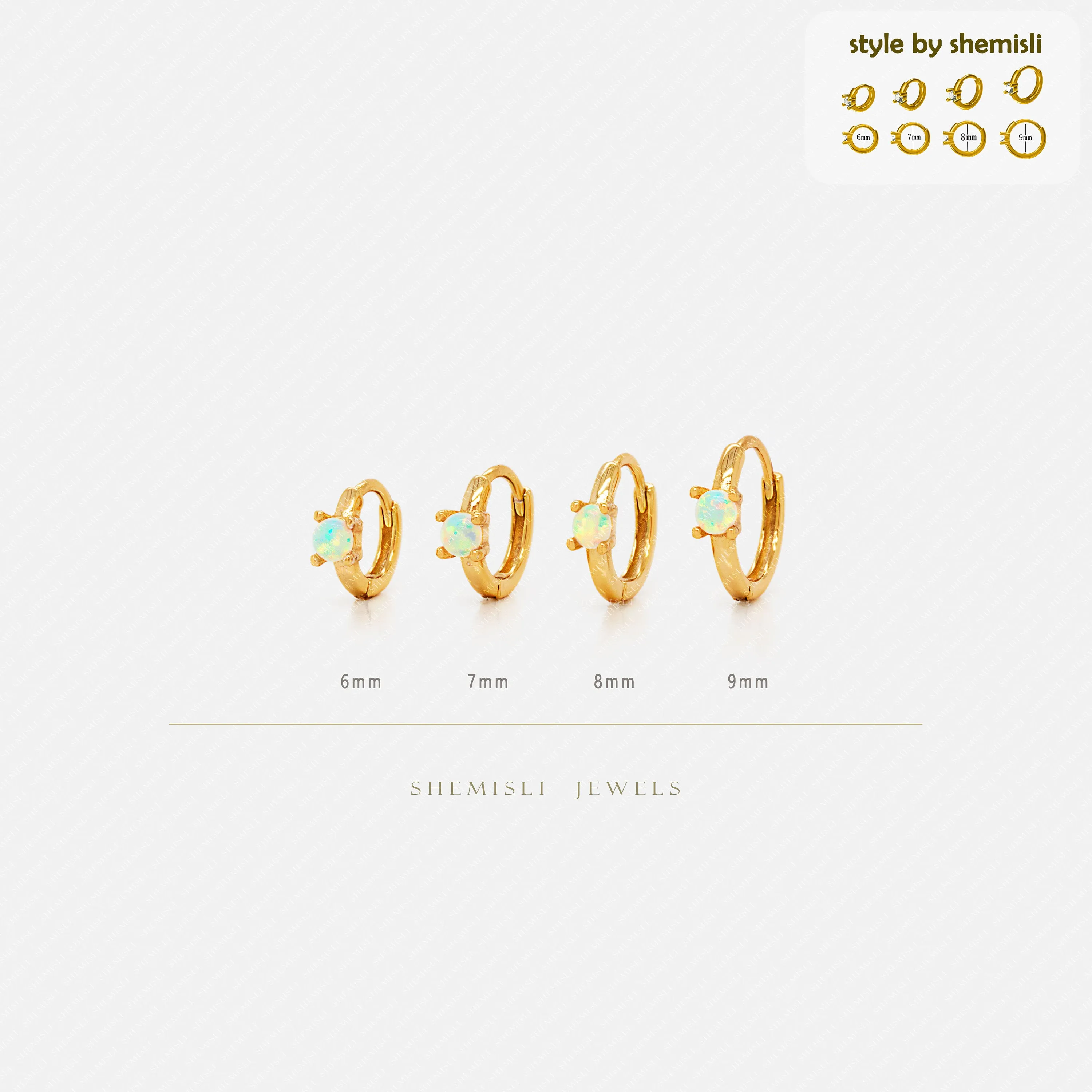 Tiny Opal Stone Helix Hoop Earrings, Unisex, Gold, Silver SHEMISLI SH666, SH667 (SH265), SH668, SH669