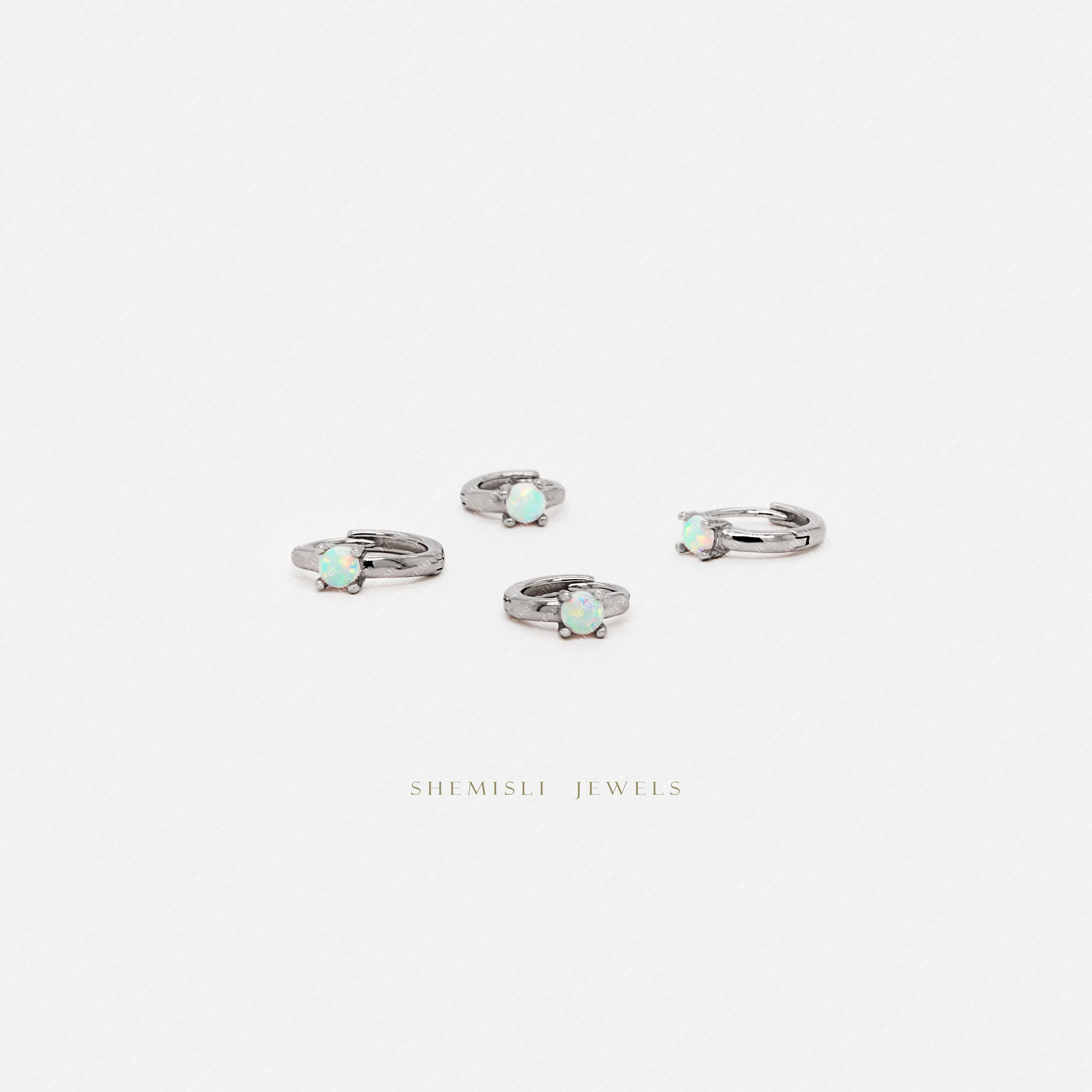Tiny Opal Stone Helix Hoop Earrings, Unisex, Gold, Silver SHEMISLI SH666, SH667 (SH265), SH668, SH669