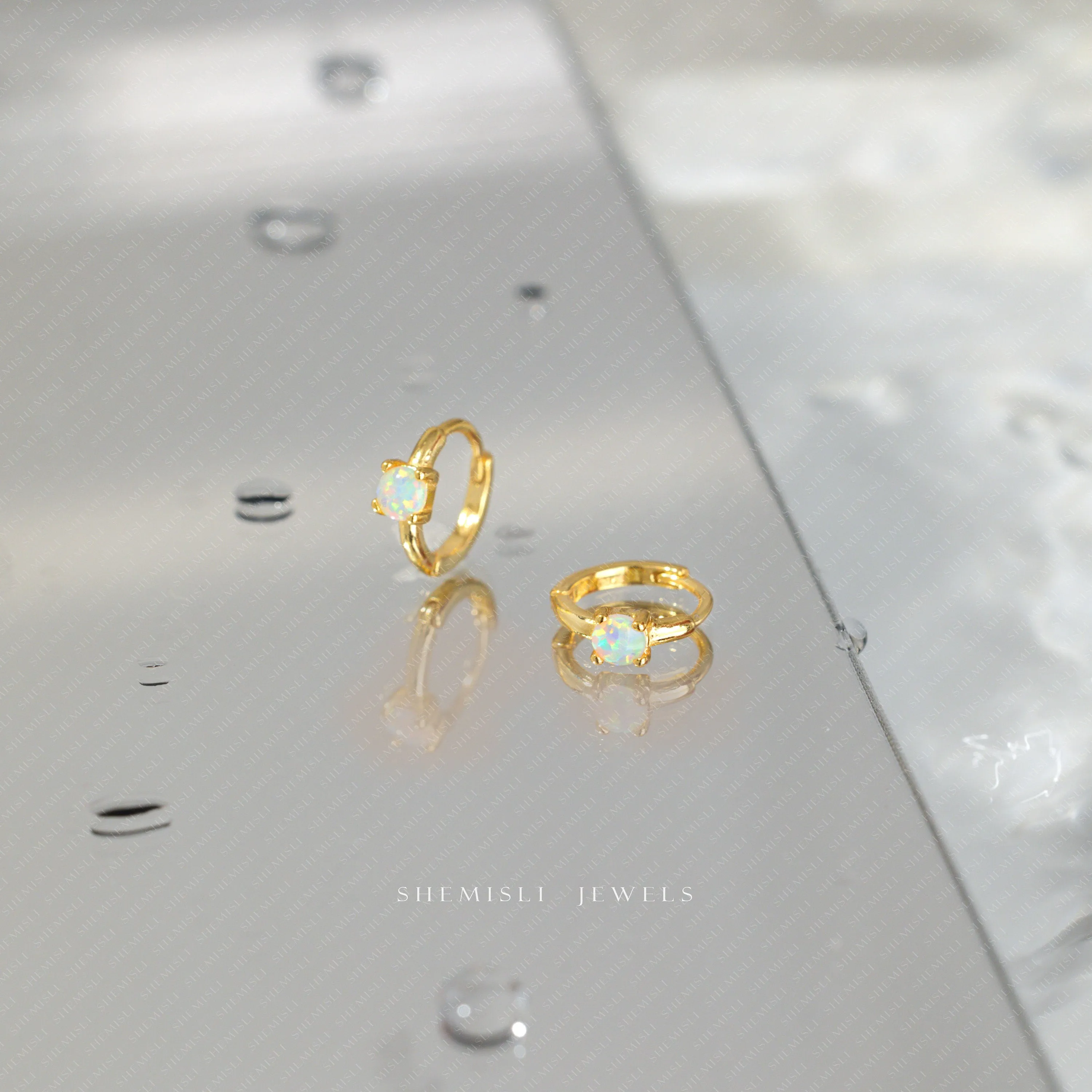 Tiny Opal Stone Helix Hoop Earrings, Unisex, Gold, Silver SHEMISLI SH666, SH667 (SH265), SH668, SH669