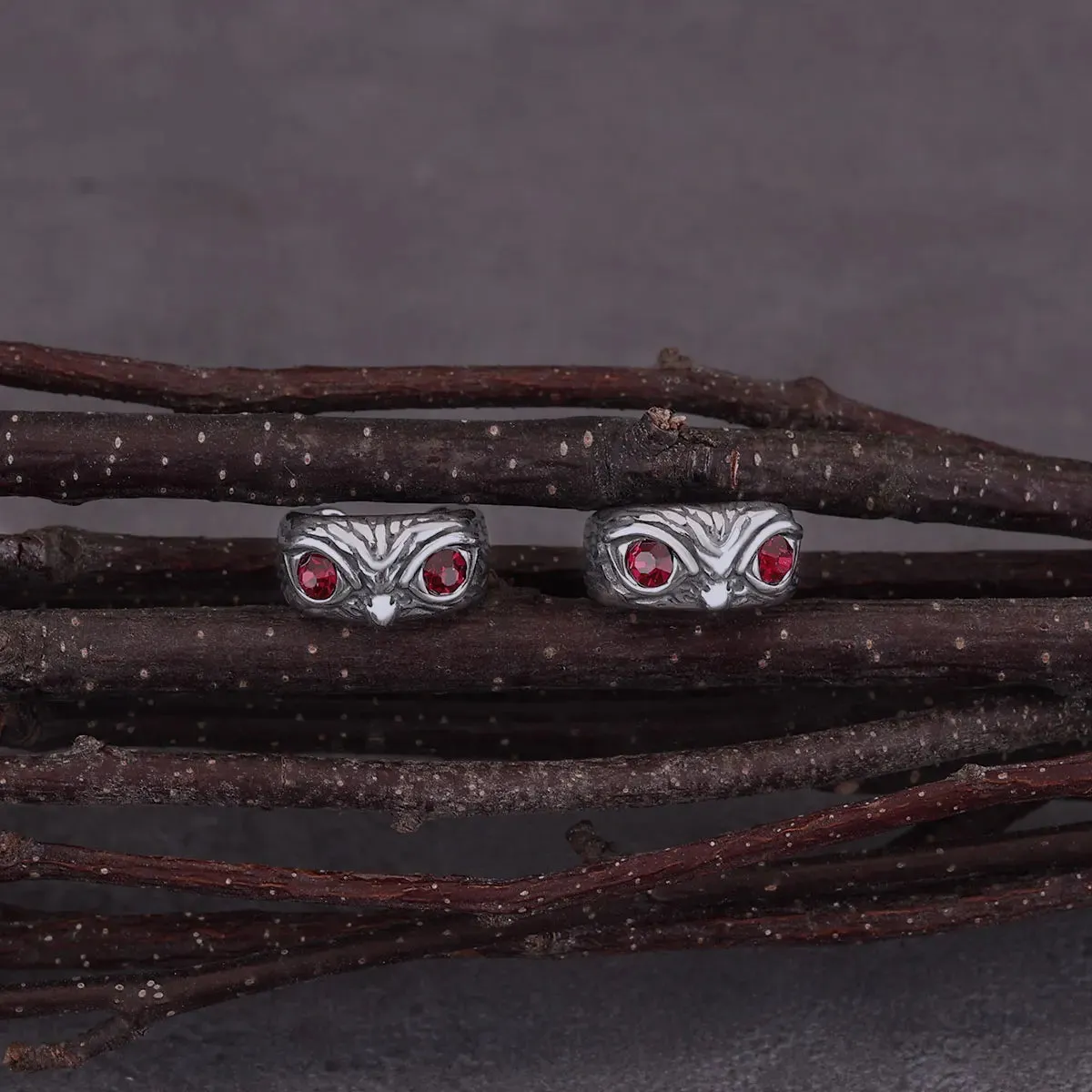Tiny Red Zircon Inlay Clip Viking Earring