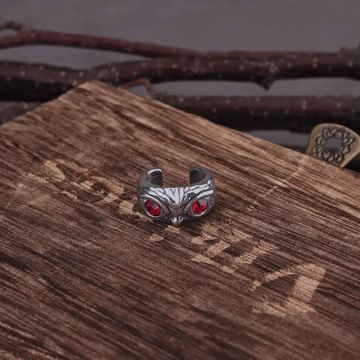 Tiny Red Zircon Inlay Clip Viking Earring