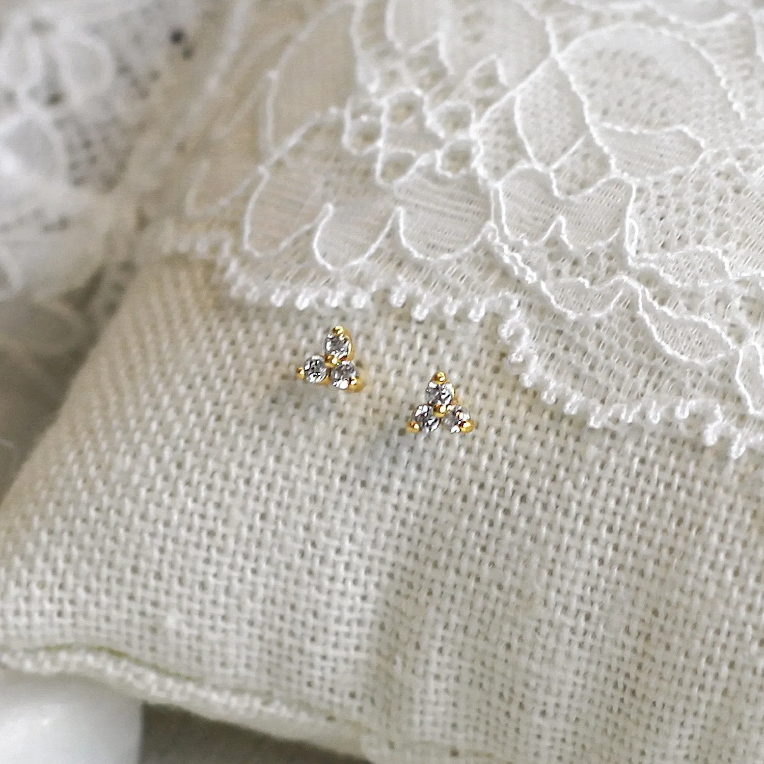 Tri Cz Studs Earrings