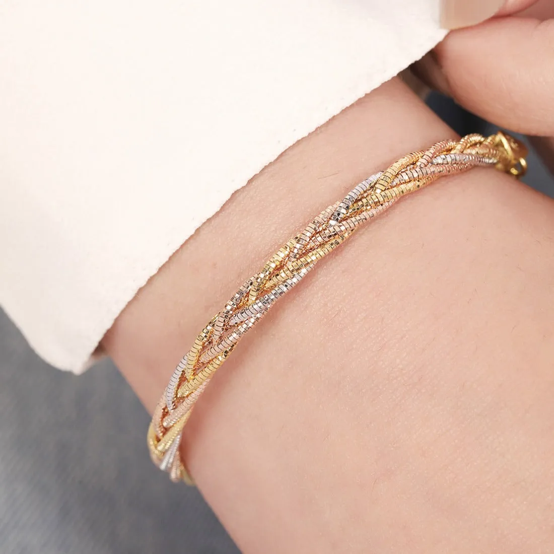 Trinity Harmony 925 Sterling Silver Tri-Color Plated Bracelet