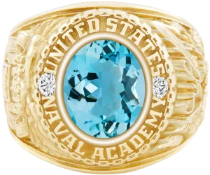 USNA Class Ring Mod™ with Aquamarine Centerpiece and Diamond Dividers