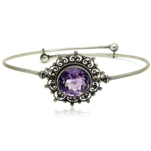 Vintage Amethyst Silver Bangle Bracelet